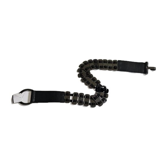 Bruges Belt Womens M/L Black Metal Faux Leather Buckle Stretch Steampunk Hippie - Picture 8 of 15